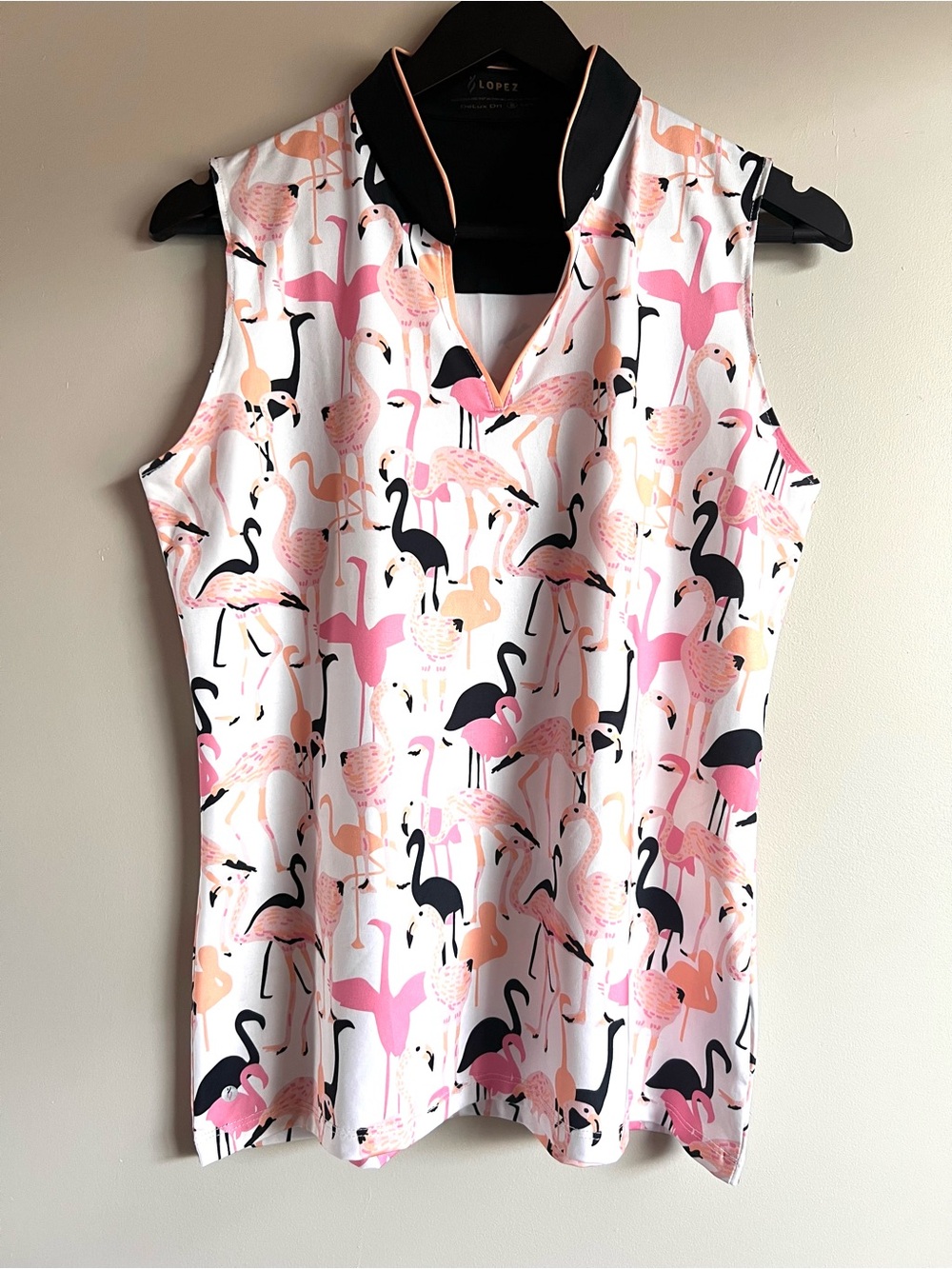 Lopez Flamingo Print Sleeveless Blouse Medium Tropical V-Neck Top sweat wicking